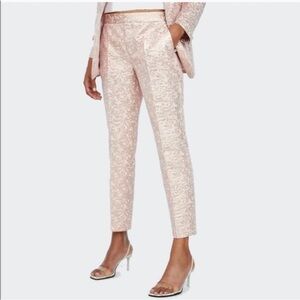 Zara Womens Metallic Jacquard Trousers Size S Gold Pink Tapestry Pants Business